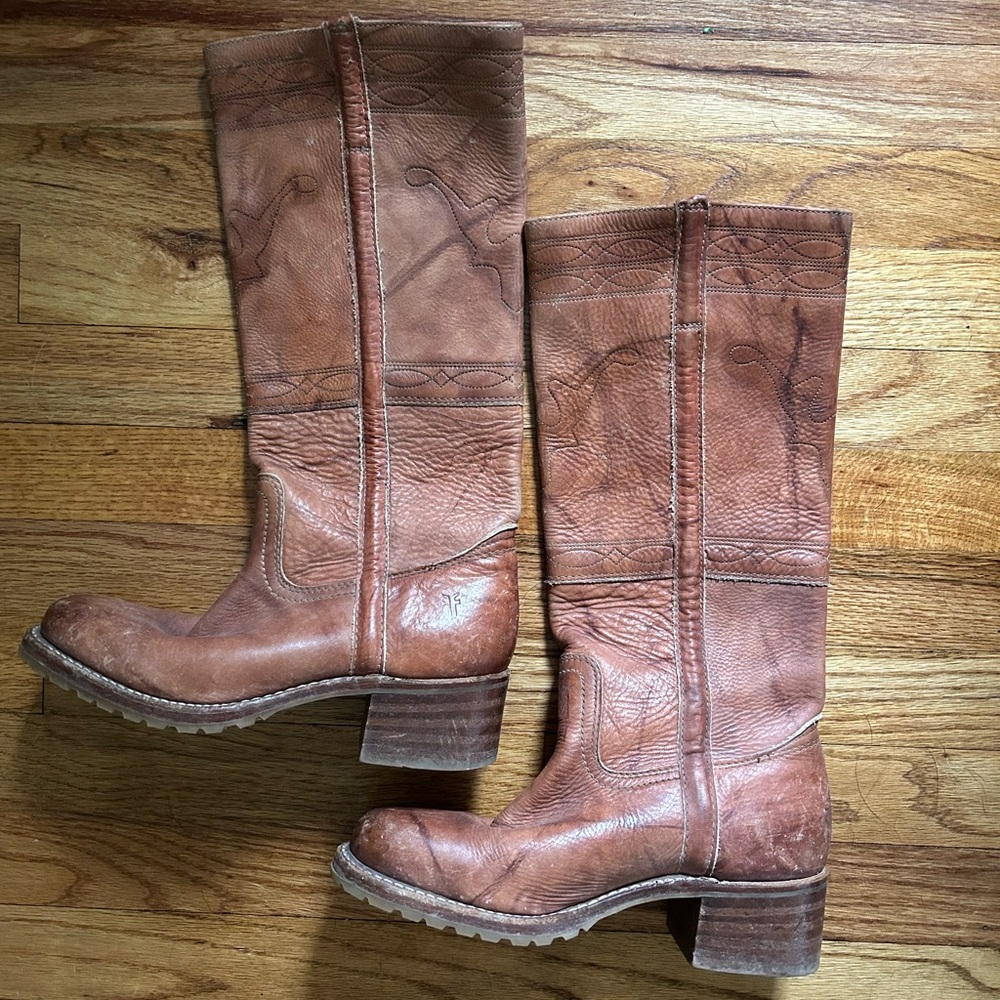 Frye Campus vintage horse stitching tan leather women’s boots 7.5